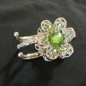 Silver and Green Flower Hair Claw